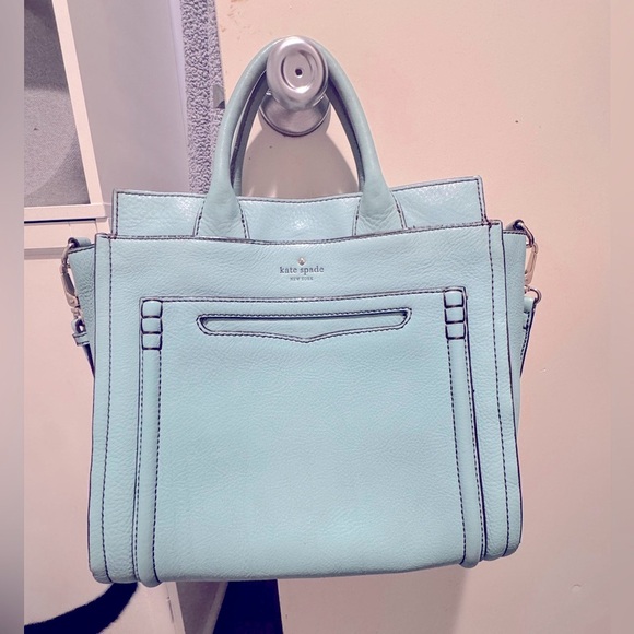 Kate Spade Tiffany Blue Leather Purse Handbag Satchel Work Tote - Picture 1 of 9